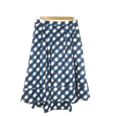 クミキョク 組曲 KUMIKYOKU スカート 3 青 ブルー フレア ヘムライン チェック柄 /AO42 ■ECD001