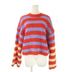 ザラ ZARA ニット セーター クルーネック 丸首 長袖 ボリューム ボーダー S 赤 レッド /CK57 ■ECD001
