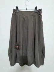 ブラウン 花 装飾 ロング スカート