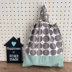No.11【30×27】ループ付き⭐︎大きな持ち手付き巾着 ✳︎ドット　グレー