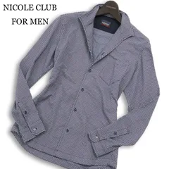 NICOLE CLUB FOR MEN ニコルクラブ フォーメン 通年 襟ワイヤー★ 長袖 イタリアンカラー チェック シャツ Sz.46 メンズ 紺