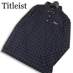 【美品】Titleist タイトリスト ゴルフ ロゴ刺繍★ チェック 長袖 ボタンダウン ポロシャツ Sz.LL メンズ 紺 大きいサイズ