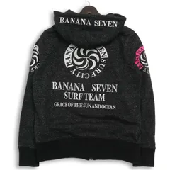 BANANA SEVEN バナナセブン 通年 ロゴ刺繍★ 霜降り スウェット ジップ フーディー パーカー Sz.L メンズ 黒のサムネイル