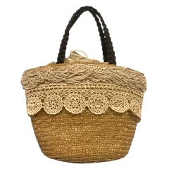 ハニーズ  ハンドバッグ トートバッグ かごバッグ 巾着付き 花柄 レース ベージュ ブラウン 茶