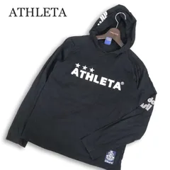 ATHLETA アスレタ 通年★ ロゴプリント バックプリント ワッペン フーディー ロンT パーカー Sz.M メンズ 黒