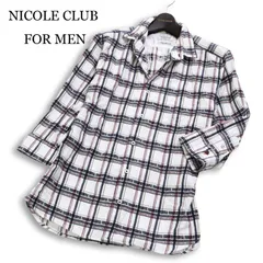 NICOLE CLUB FOR MEN ニコルクラブ フォーメン 春夏 襟ワイヤー★ 日本製生地 7分袖 チェック シャツ Sz.48 メンズ