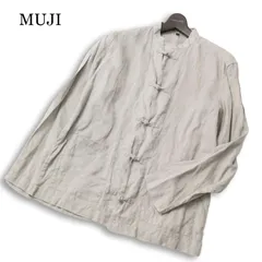 美品★ MUJI 無印良品 春夏 麻 リネン100％★ 長袖 カンフー チャイナ シャツ Sz.L-XL　メンズ グレー 大きいサイズ