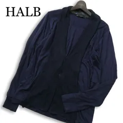HALB ハルプ テットオム 春夏★ 麻 リネン テンセル ニット切替 カーディガン Sz.L メンズ 紺 ネイビーのサムネイル