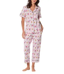 ベッドヘッド レディース アンダーウェア ナイトウェア プリント コットン クロップド ニット BedHead Snoopys Valentine Print Organicotton Blend Short Sleeve Notch Collar Knit