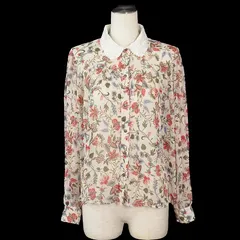 ザラ ZARA シャツ ブラウス カットワーク シアー シフォン ボタニカル柄 長袖 L オフホワイト