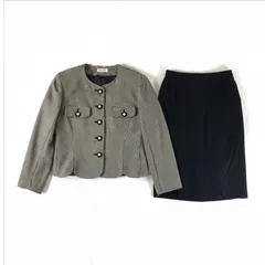 ユキトリイ YUKI TORII セットアップ ジャケット スカート スーツ 千鳥柄 デザインボタン スカラップカット 肩パッド 裏地付き 日本製 白 黒系 9サイズ 996161