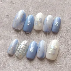 No.2026 現品販売！ネイルチップ　ブルー/ニュアンス/シェル