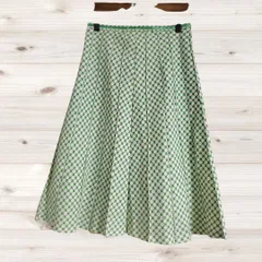 A1198 ディーフレイバー dee flavor ひざ丈 フレアスカート(38) 緑 水玉 ドット 総柄 裏地あり