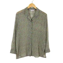 Siete Color シャツ ブラウス 総柄 シアー シフォン オープンカラー 長袖 L マルチカラー