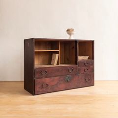 ガラス棚 和箪笥 M065 古道具 古家具 和家具 ビンテージ アンティーク