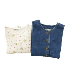ベベ bebe ノイユ エーム べべ Noeil aime BeBe 2点セット カットソー デニムワンピース 90 半袖 花柄 白 ホワイト インディゴブルー /NU ■GY14