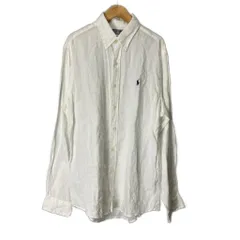 ラルフローレン RALPH LAUREN リネンシャツ ボタンダウン ポニー刺繍 長袖 近年モデル M ホワイト