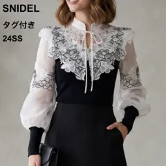 【新品タグ付き】 SNIDEL スナイデル レースカラーニットプルオーバー 華やかでエレガント 黒 ブラック レディース FREE ニット シフォン レース デート お呼ばれ 春服 ボリューム袖 透け感 花柄 異素材ミックス 完売品 春夏 20代 30代