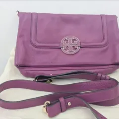 【保存袋付】TORY BURCH 3WAY レザー ショルダー クラッチ ハンドバッグ 紫 美品