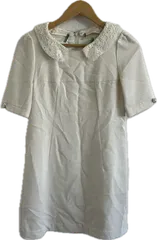  【美品】Apuweiser-richeアプワイザーリッシェ　膝丈ワンピース　ホワイト　襟取り外し可能　ツイード　レディース　2サイズ【Z1813】