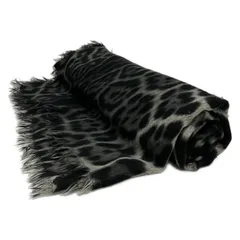 イヴサンローランリヴゴーシュ ストール(ショール) - 黒×グレー×マルチ 豹柄/ブランドタグ取れかけ ウール、カシミヤ