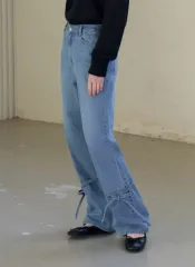 新品 DRAW FIT ウィメンズ カーフ RIBBON セミ ブーツカット ジーン ライト ブルー S