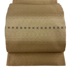 【美品】 袋帯 逸品 亀甲 縞 薄茶色 全通 正絹 【中古】