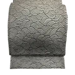 【美品】 袋帯 秀品 波 幾何学模様 箔 銀色 全通 正絹 【中古】