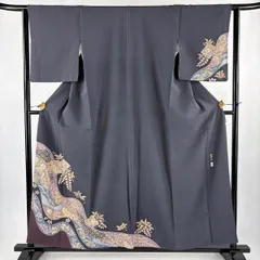 付下げ 身丈157.5cm 裄丈63cm S 袷 翠山工房 落款 辻が花 流水 染め分け 黒灰 正絹 名品 【中古】のサムネイル