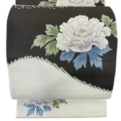 【美品】 袋帯 秀品 京都西陣 関西仕立て 牡丹 金銀糸 唐織 クリーム 六通 正絹 【中古】