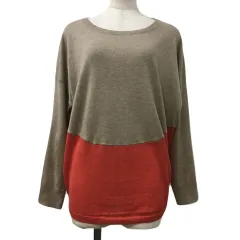 ルクールブラン le.coeur blanc セーター ニット プルオーバー ラウンドネック 切替 バイカラー 長袖 M ベージュ 赤 レッド