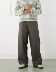 JIGGYS ウィークデイ メンズ ボトムス カジュアルパンツ パンツ リネン Weekday linen slouchy fit pants with front pleat detail Gray グレー SHOP（ジギーズショップ） コーデュロイパンツ メンズ ボトムス