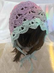 蝶々、お花、ハートのフード風ハンドメイド帽子 - メルカリ