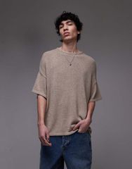 トップマン メンズ トップス Tシャツ ニット Topman knitted tshirt in stone STONE ストーン