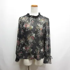 ザラ ベーシック ZARA BASIC 美品 ブラウス カットソー フリルネック 花柄 長袖 シアー 透け感 M 黒 ブラック