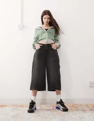 ノイジーメイ レディース ボトムス ハーフパンツ・ショーツ デニム Noisy May denim culottes in washed Black ブラック