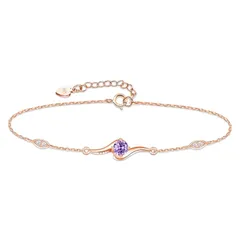 Naniwaai ブレスレット レディース 2月 アメジスト 誕生石 ブレスレット 人気 ローズゴールドメッキ 金属アレルギー対応 派手 花 記念日 母の日 誕生日 長さ調整可能 プレゼント (2月) 1