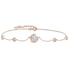 YUIITU ブレスレット レディース 上質ジルコニア 三日月 「月の姫」 ブレスレット 18K ピンクゴールドメッキ 金属アレルギー対応 シルバー 女性 大人 アクセサリー 長さ調整可能 細タイプ プレゼント 記念日 結婚式 誕生日 0