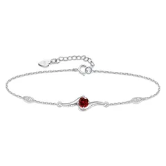 Naniwaai ブレスレット レディース 1月 ガーネット 誕生石 ブレスレット 人気 シルバー プラチナ色 金属アレルギー対応 派手 花 記念日 母の日 誕生日 長さ調整可能 プレゼント (1月) 0