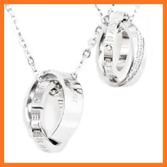 【新品】 Verita. ペアネックレス ダブルリング ペアリング カップル 刻印 おそろい 2個セット 人気 ペア アクセサリー ステンレス CZダイヤ おしゃれ 誕生日 記念日 プレゼント ジュエリーボックス付き 0