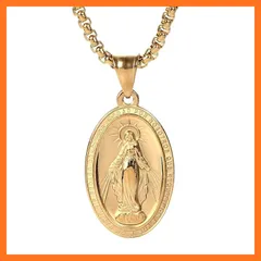 【新品】 [ZIYMU] 聖母マリア像 不思議のメダイ ペンダント ネックレス ベネチアンチェーン メンズ 50cm ゴールド zm-p-051g 0