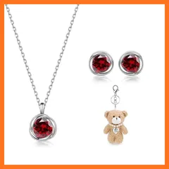 【新品】 [Free bird] ルビー ネックレス レディース ピアス セット 7月 誕生石 ネックレス シルバー 925 ペンダント アクセサリーセット結婚 記念日 バレンタイン ギフト ホワイトデー お返し 入学式 卒業式 0