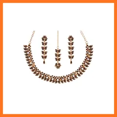 【新品】 Touchstone インディアンウェディングジュエリーセット ゴールド トラディショナル ネックレス 女性用 ステートメントラインストーンセット ハリウッド グラマースタイル クリスタルストーン ブライダルコスチューム ゴールデンネックレス,  0