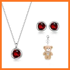 【新品】 [Free bird] ガーネット ネックレス レディース ピアス セット 1月 誕生石 ネックレス シルバー 925 ペンダント アクセサリーセット 女性 ギフト母親 誕生日 バレンタイン ギフト ホワイトデー お返し 入学式 卒業式 0