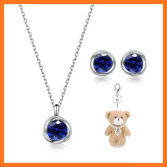 【新品】 [Free bird] サファイア ネックレス レディース ピアス セット 9月 誕生石 シルバー925 ペンダント アクセサリーセット結婚 ネックレスギフト バレンタイン ギフト ホワイトデー お返し 入学式 卒業式 0