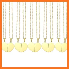 【新品】 [uxcell] 5セット ハートペアペンダントネックレス、ステンレススチール 刻印可能 ベストフレンド用 調整可能 マッチングネックレス ハート装飾2個(2.8cm, 金)