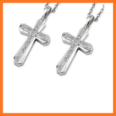 【新品】 ハワイアンジュエリー ペアネックレス ステンレス アクセサリー クロス コンビカラー ダブルシリーズ シルバー あずきチェーン付き 0