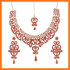 [Brand New] Touchstone Indian Jewelry Set for Women, Bollywood Gold Jewelry, Wedding Outfit, Necklace Set, Earrings, Bridal, Maang Tikka Fancy Costume, Girls' Big Digital Accessory, Rhinestone 1