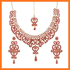 【新品】 Touchstone インディアンジュエリーセット 女性用 ボリウッド ゴールドジュエリー ウェディング衣装 ネックレスセット イヤリング ブライダル maang tikkaファンシーコスチューム ガールズ ビッグデジアクセサリー ラインストーン 1