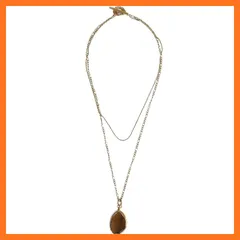 【新品】 [abaskdesign] 2387 ネックレス 金属アレルギー対応 天然石 タイガーアイ レイヤードペンダントネックレス パワーストーン 大きめ 18K ストーン オーバル お守り プチギフト ギフト レディース 虎目石 カジュアル ブラウン  0